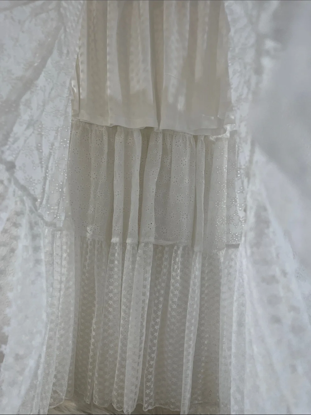 Thorn & Fable White Eyelet & Lace Tiered Midi Skirt White Size Small NEW